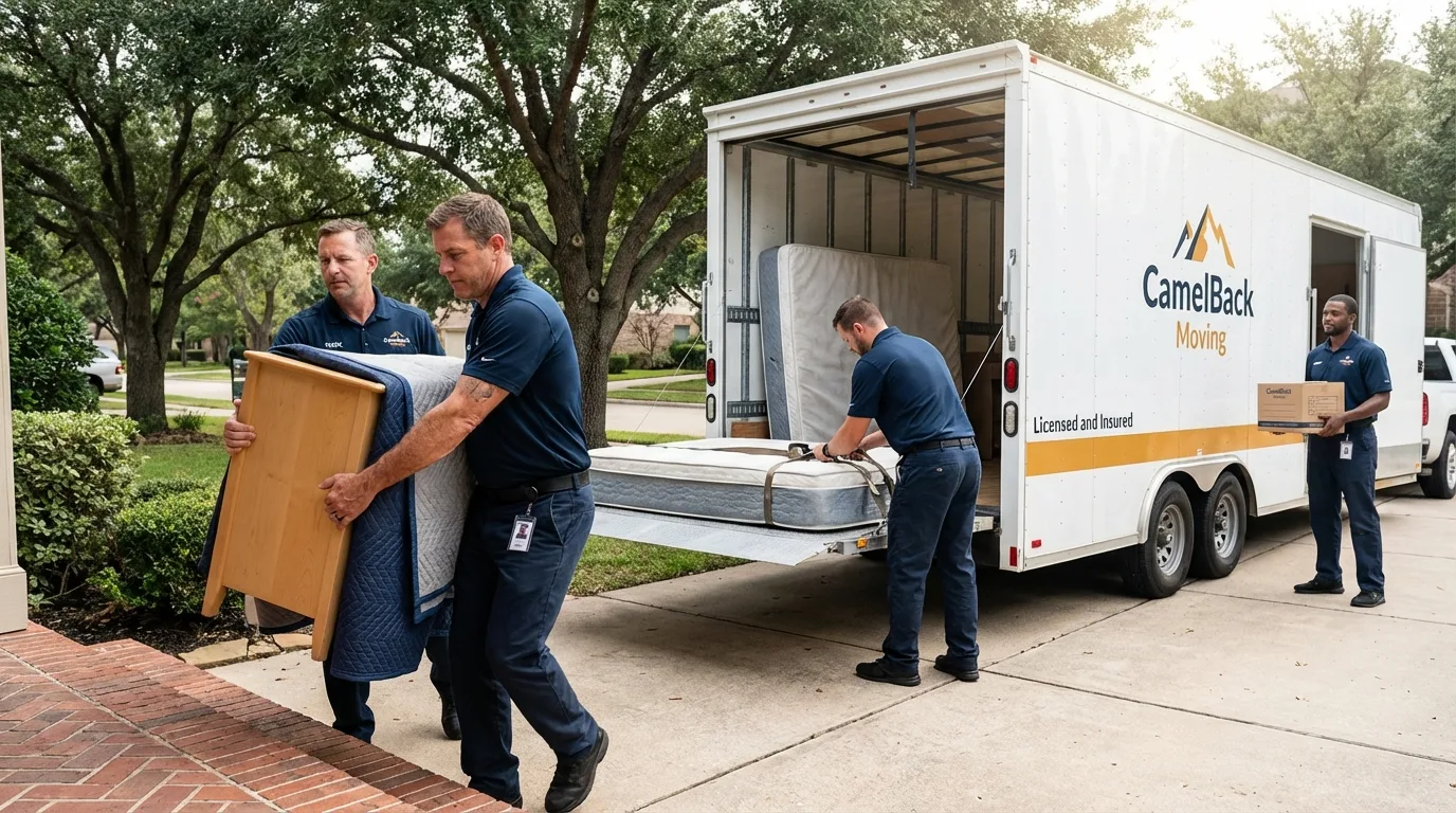 Crew loading residential truck for cross-state move from Lockport, NY