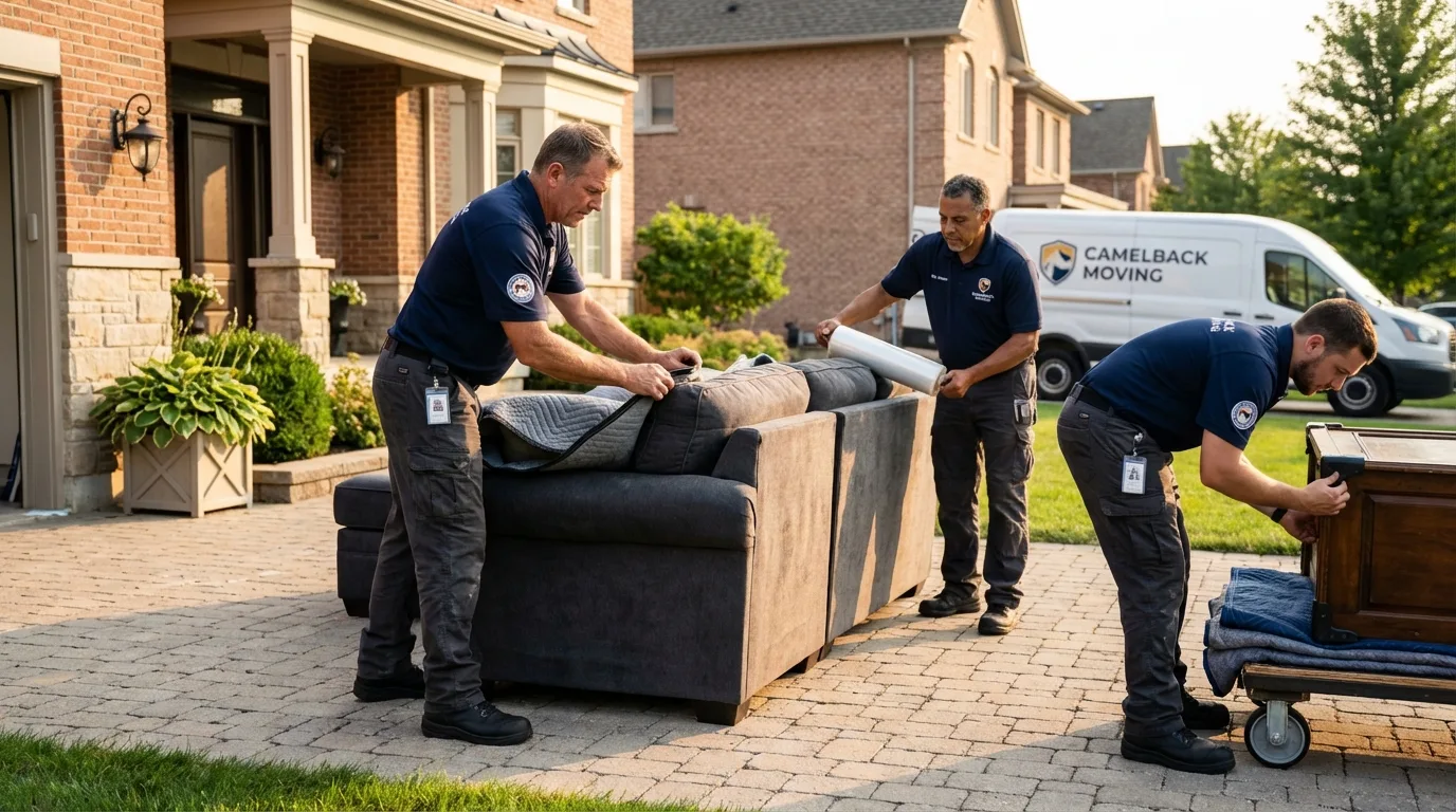 Large estate moving crew wrapping furniture in Lockport, NY